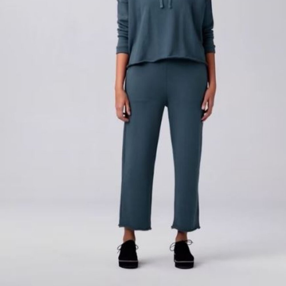 *NWT* EILEEN FISHER ORGANIC COTTON FRENCH TERRY STRAIGHT PANT_EUCALYPTUS_L_$178